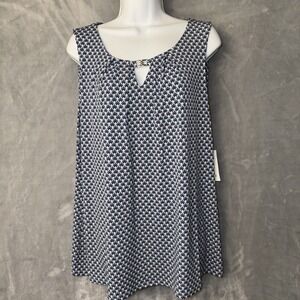 NWT Carter Club Top Blouse Women's‎ Size XL Blue Geometric Sleeveless Keyhole